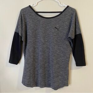 Puma Women’s Heather Gray 3/4 Sleeve Active Top open back